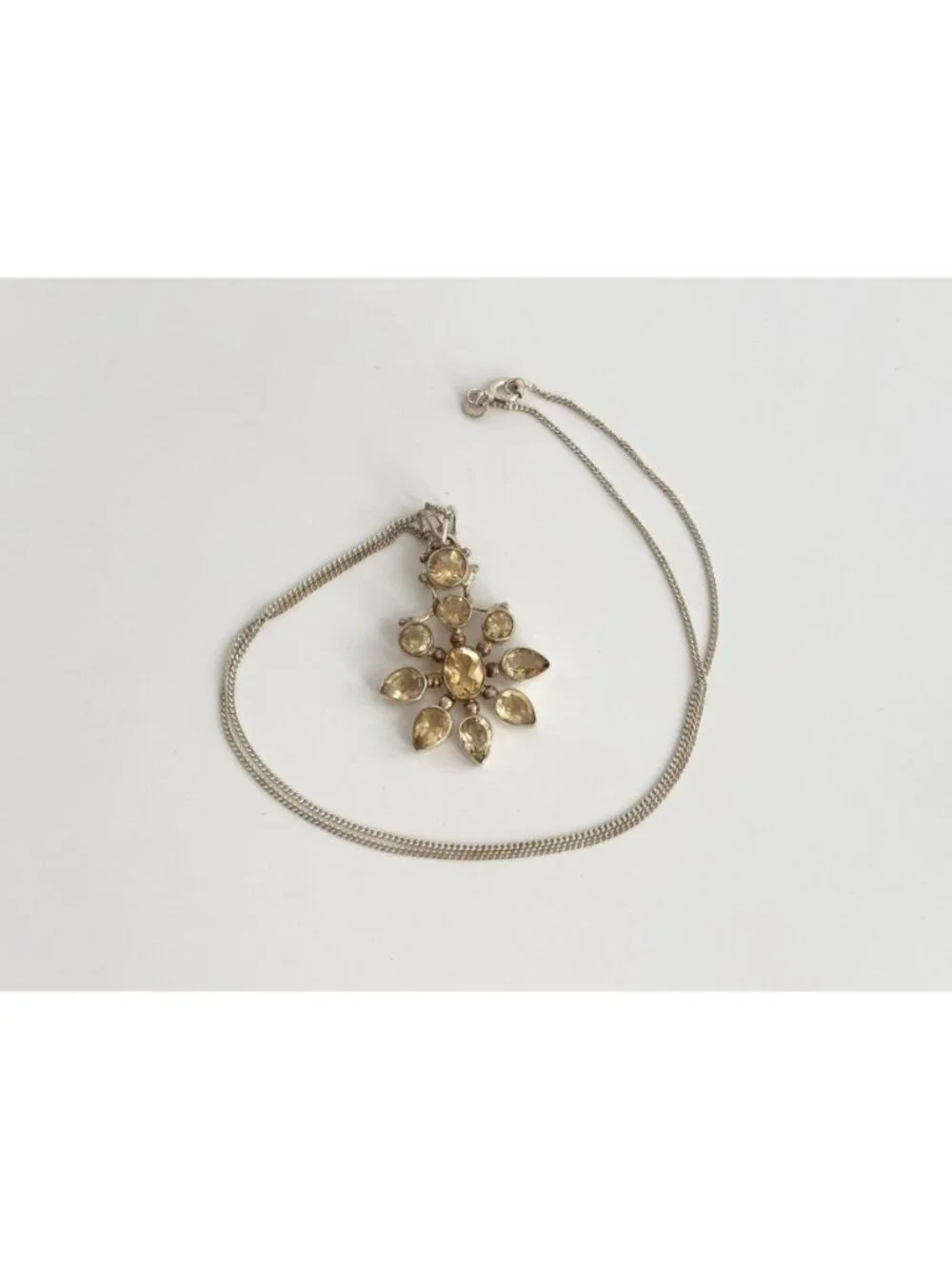 Snowflake Shaped Citrine Sterling Silver 925 Vintage Pendant Necklace - 18